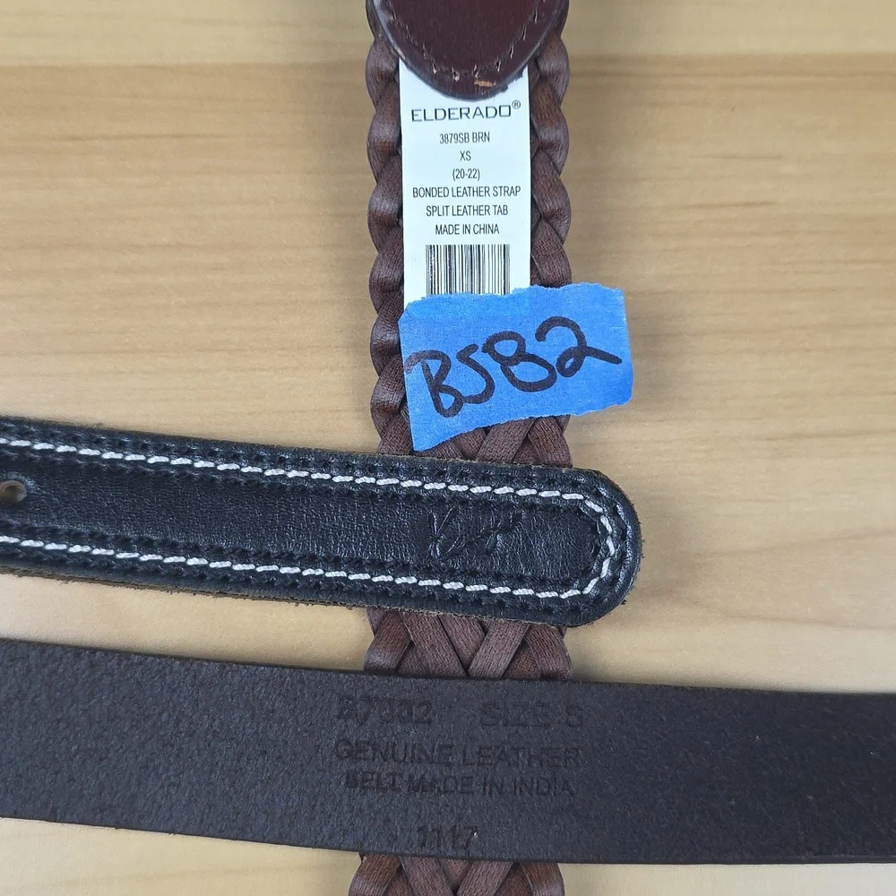 Kids‎ Belt Set Black And Brown Genuine Leather Braided Stitched 2 Small 1 Med
